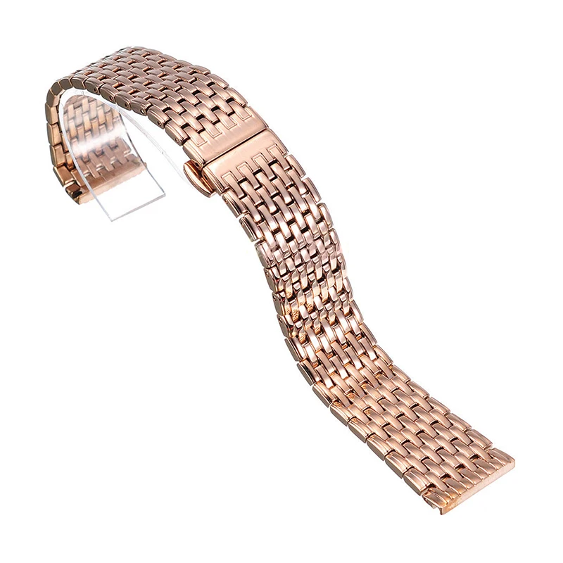 20 22mm Stainless Steel Wrist Watch Band Strap Silver Rose Gold Double Butterfly Clasp Buckle Bracelet For Men Women Relojes