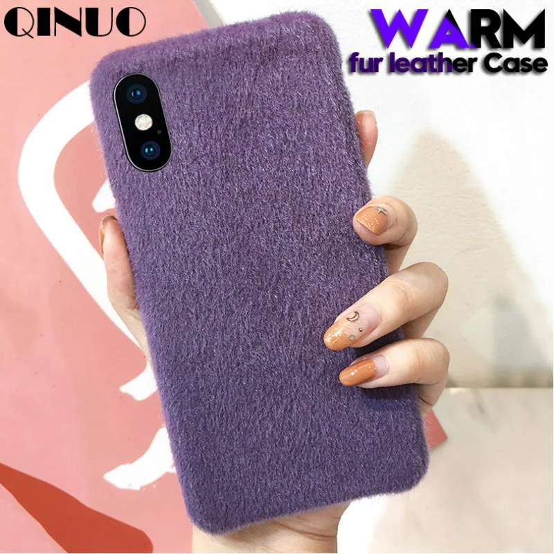 

QINUO Fur Leather Phone Case For iphone 7 8 Plus X XR XS MAX Warm Plush Back Cover For iphone 5 5S SE 6 6S Plus Cute Funda Capa