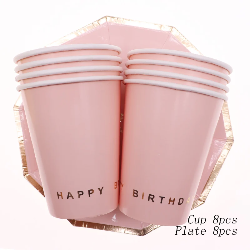 Фольга из розового золота одноразовая посуда Рождество Новогодняя бумажная чашка, чашка День рождения Свадебные украшения