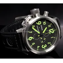 Часы Parnis 50 мм черный циферблат Полный Хронограф Дата дисплей зеленый знак кварцевые движение мужские t мужские часы P35