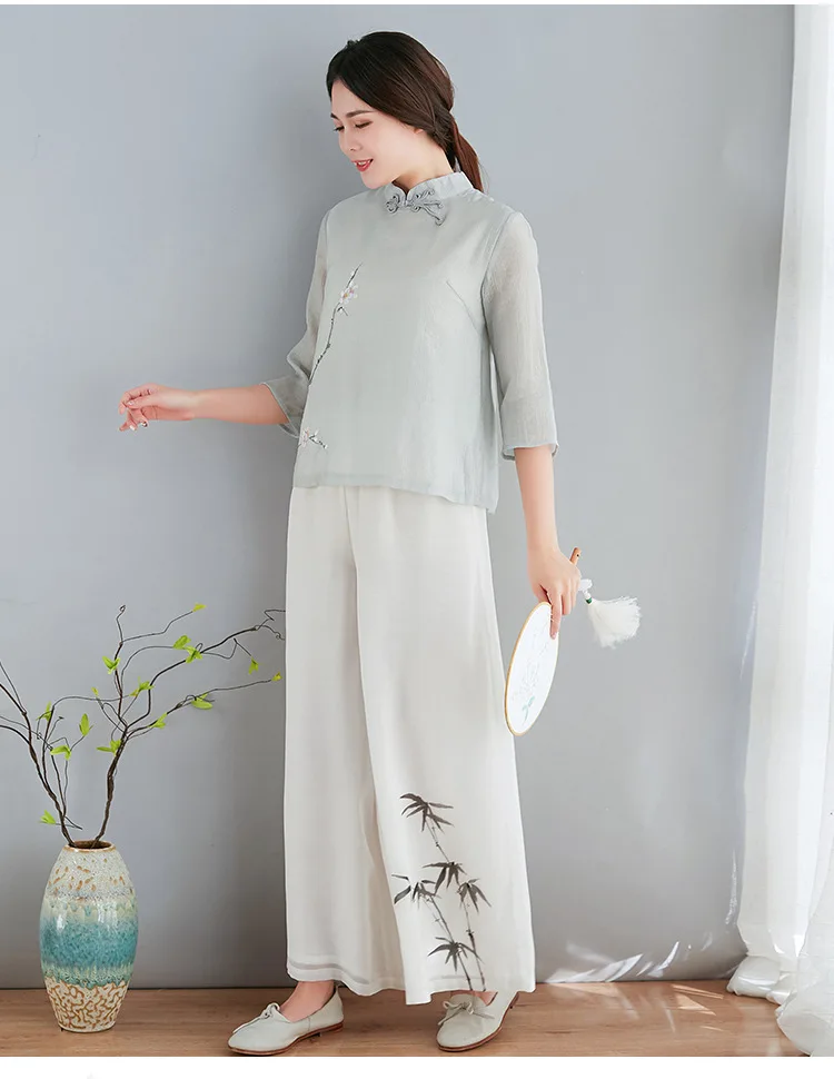 Сезон: весна-лето новый тенсель бамбука раздел серая рубашка элегантные модные Улучшенный китайский плиты Кнопка Топы корректирующие