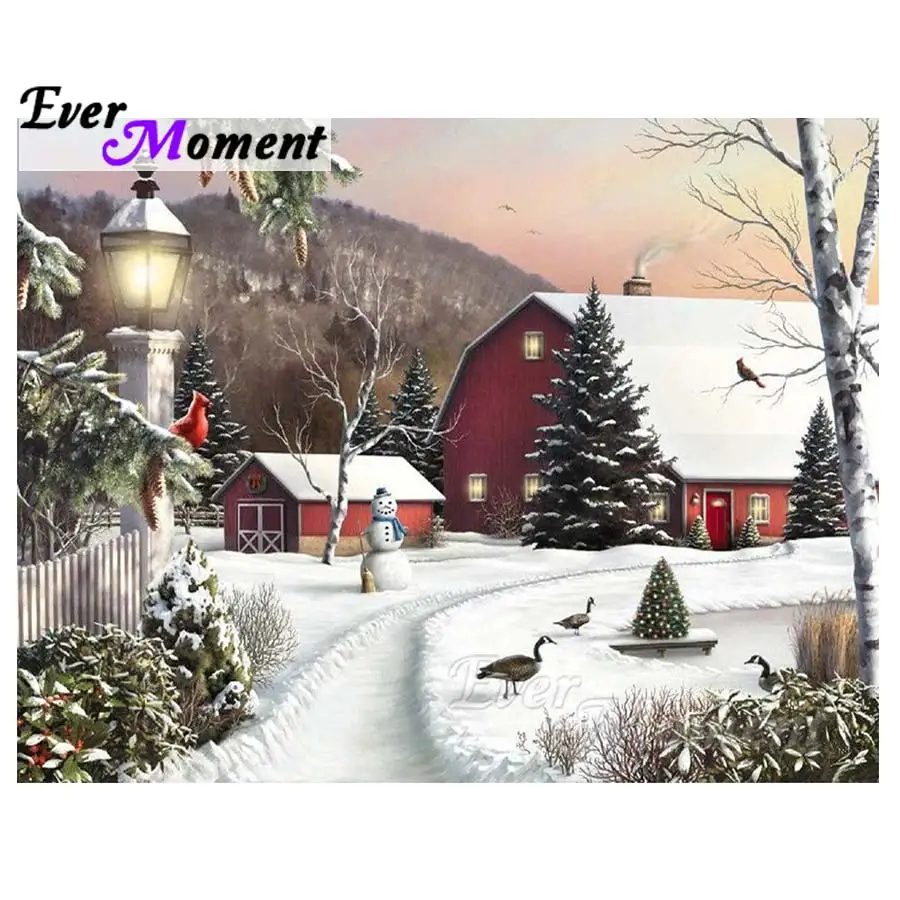 Ever Moment Алмазная картина снеговик рождественский дом пейзаж 5D DIY рукоделие Алмазная вышивка мозаика ручной работы S2F630
