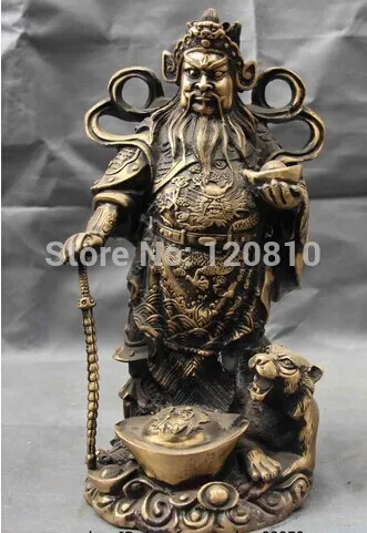 

12 Buddhism Copper Bronze Dragon God of wealth YuanBao Buddha Ride Tiger Statue