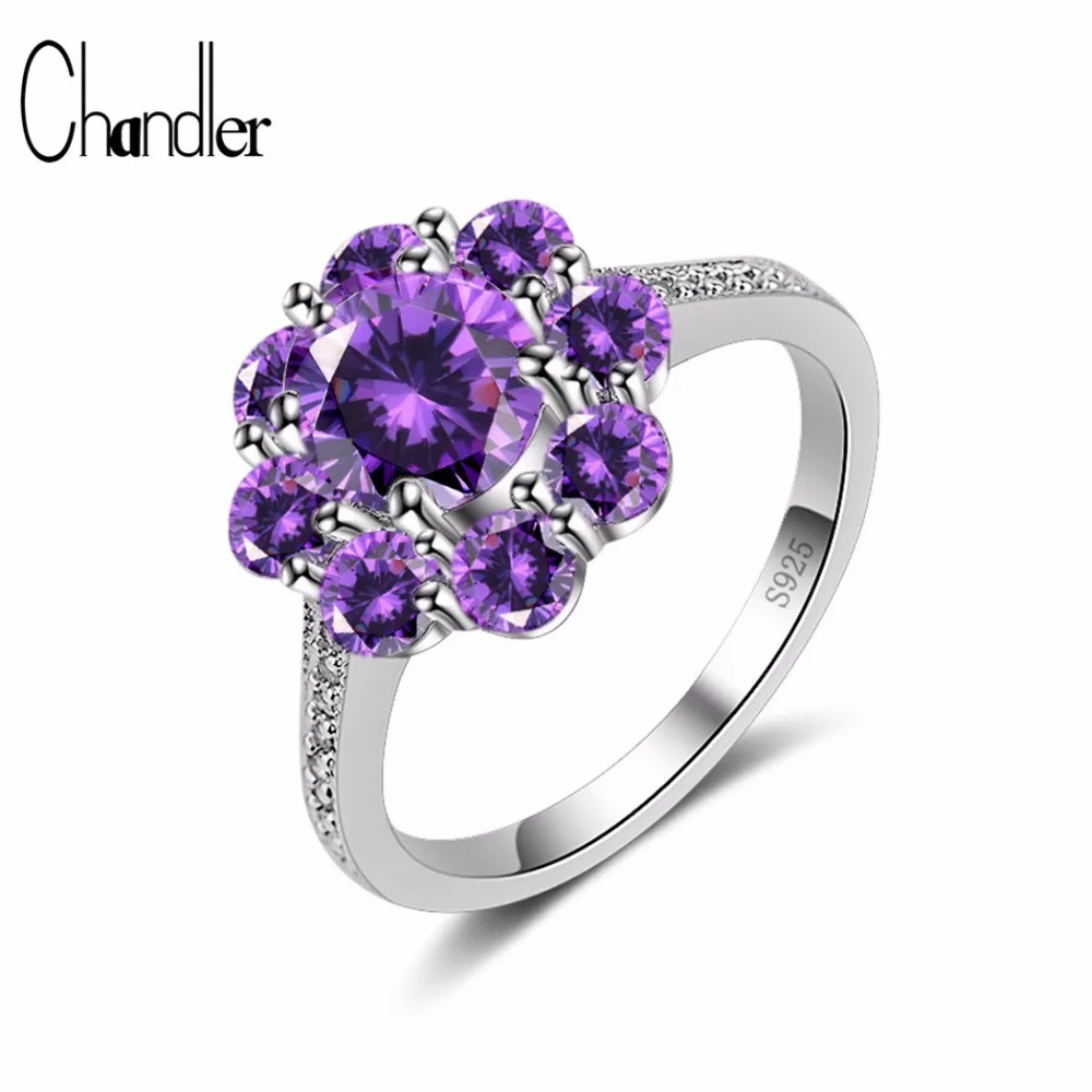 

Chandler Big Austrian Crystal Ring Engagement Wedding Band CZ Flower Rhinestone Bague For Women 925 Silver Plata Plated Jewelry