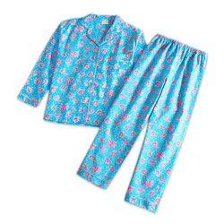 Корейский пикантные розовые цветочные пижамы Комплекты Женские пижамы синий осень с длинными рукавами 100% из ворсованного хлопка пижамные