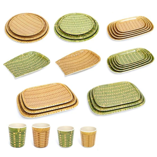 imitation porcelain bamboo printed plate restaurant dinnerware