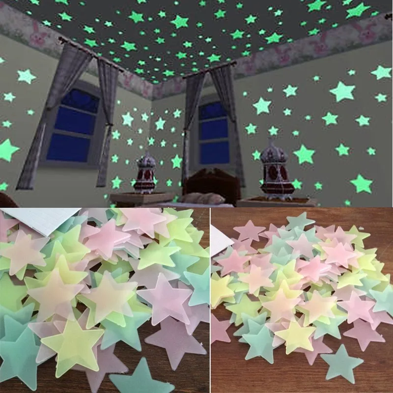 

500Packs 3D Stars Glow in The Dark Luminous Fluorescent Plastic Wall Stickers Living Home Decor For Kids Rooms 3*3cm 100PCS/Pack