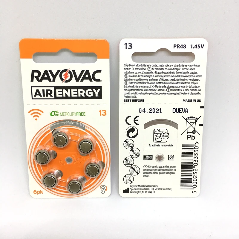 60 шт. Rayovac Air Energy цинковые воздушные слуховые аппараты батареи A13 13A 13 P13 PR48 60 шт. Аккумулятор для слухового аппарата