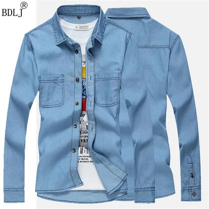 

BDLJ Spring 2017 Men's Snap-front Long Sleeve Casual Denim Shirts Soft Cotton Two-Pockets Slim-fit Slight Elastic Jeans Shirt