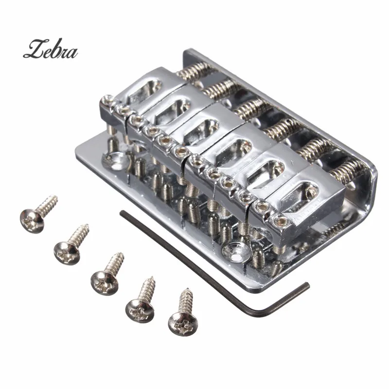 

Zebra 65mm Chrome E-e 6 Saddle Strings Hardtail Electric Bass Guitar Bridge Guitar Parts Top Load Adjustable With Screws+Wrench