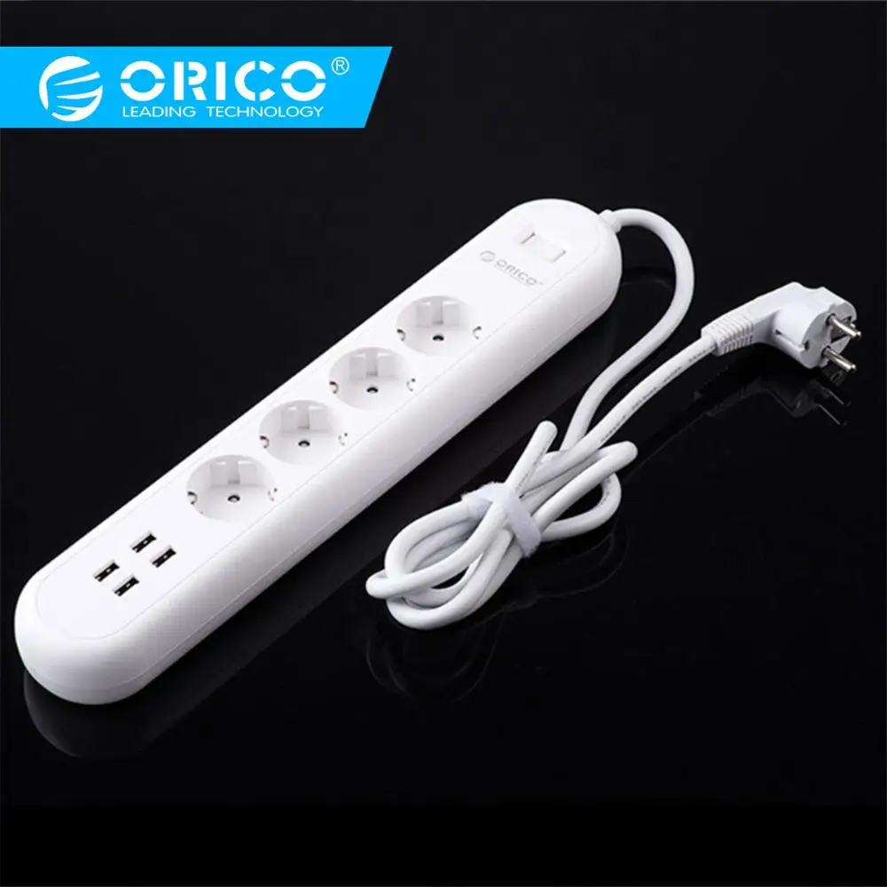 

ORICO Smart USB Power Strip Socket EU Plug Overload Switch Surge Protector 4 Outlet with USB Charger 4 Ports-1.5M Power Cord