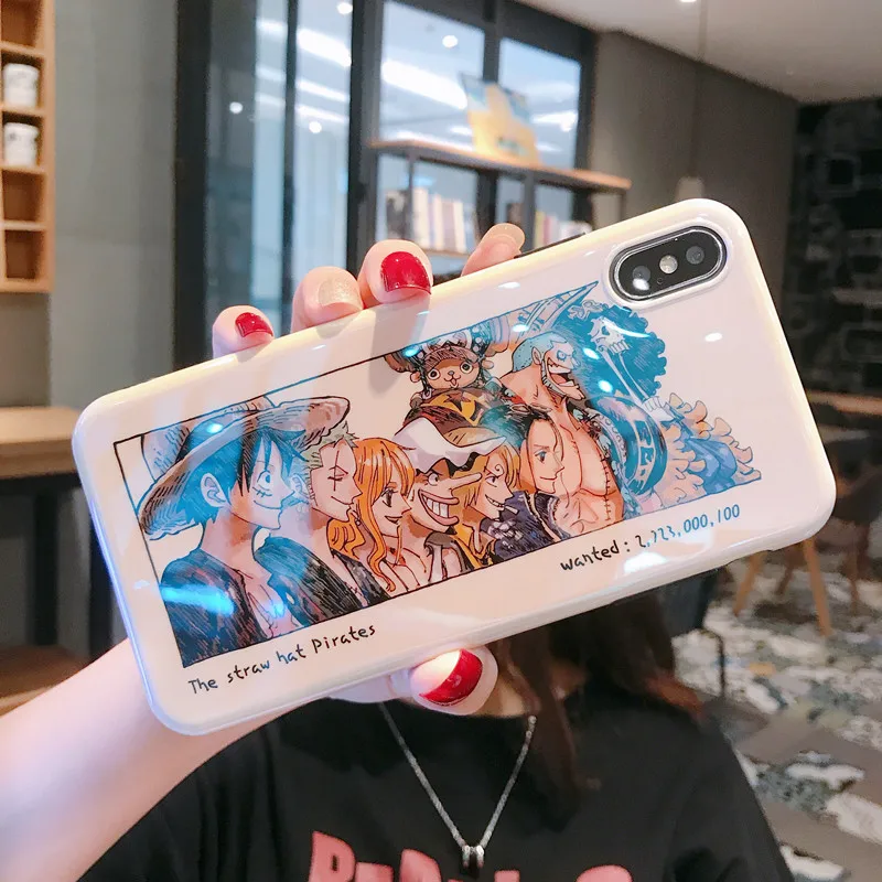 Luxury Blue light Cartoon One Piece Cover Case For iphone X XR XS Max 11 Pro 8 7 6 s Plus Anime Luffy Sauron Soft Silicone Coque