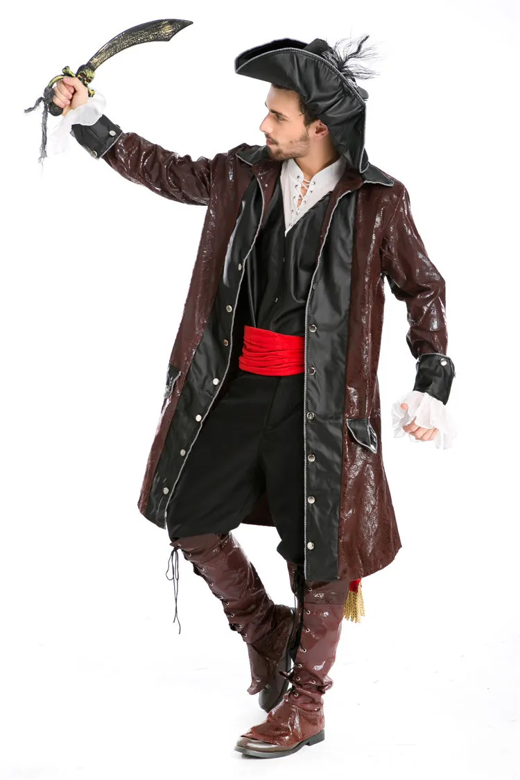 Пираты Карибского моря Джек Воробей косплей костюм набор Взрослый мужской пиратский костюм на Хэллоуин косплей одежда наряд 7 шт