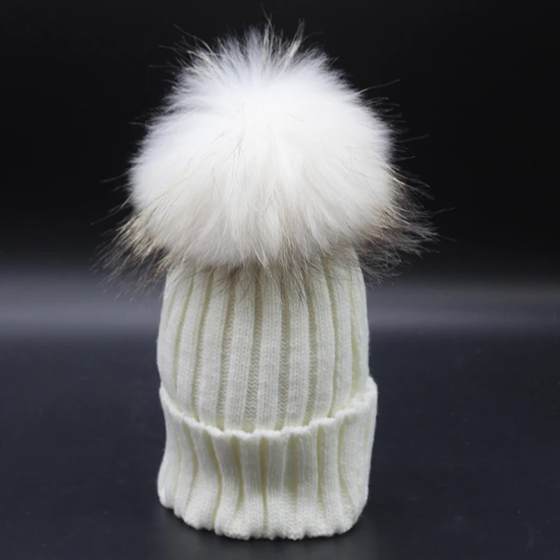 Jinsen Aite/зимняя детская шапка, 15 см, настоящий шарик из меха енота, шапки, Повседневные детские теплые шапки для мальчиков и девочек, детская одежда, JS222
