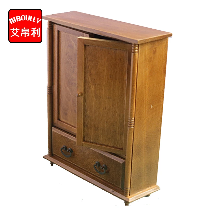 

1:12 Dollhouse doll furniture Chinese Style Handmade retro two-door wardrobe with drawers Pocket Play Model House Props