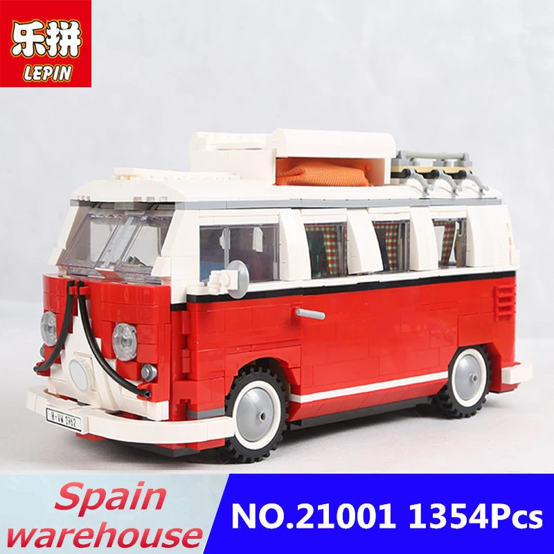 

Lepin 21001 1354pcs technic series the T1 Camper Van city car with led light set Compatible legoing 10220 toys for children