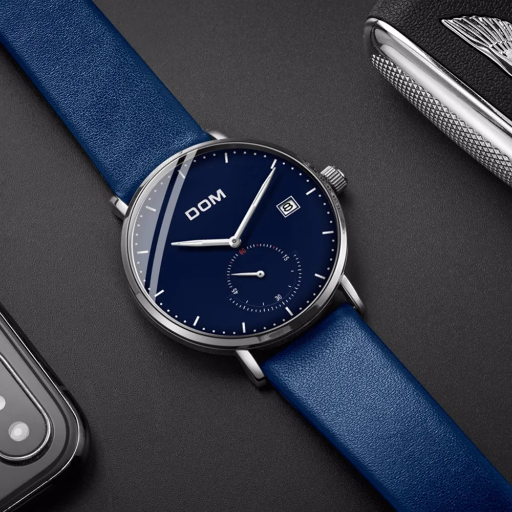 DOM Brand Blue Color Luxury Business Men Watch Waterproof Unique Fashion Casual Quartz Male Dress Clock Watches relogio M-307