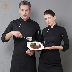 Высокое качество еда услуги с длинным рукавом professional глава шеф повара форма Одежда для работников ресторанов белая рубашка двубортный