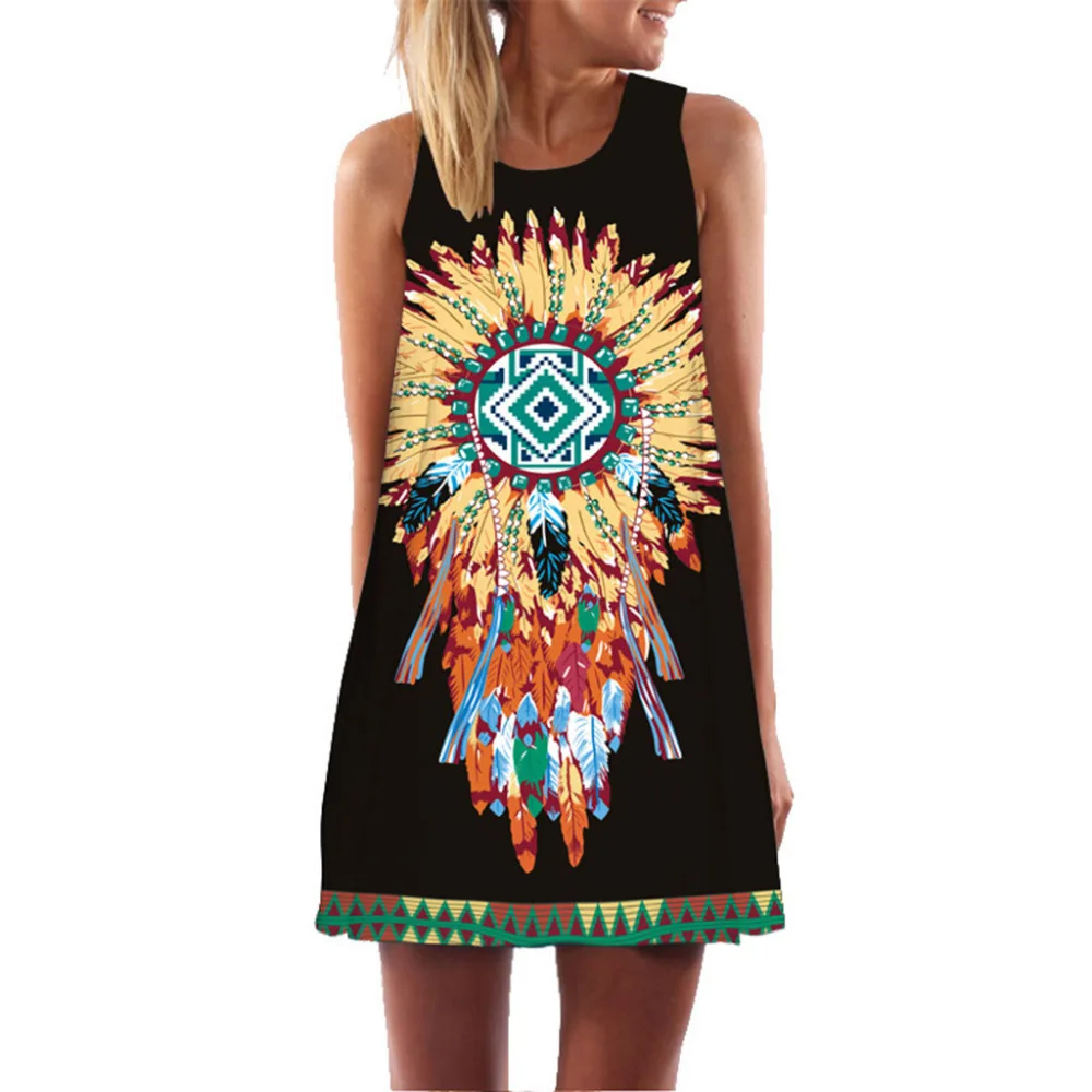 2019 woman summer sleeveless print beach dress cotton casual mini beach dress long Quick drying beach dress plus size 40J3 (1)
