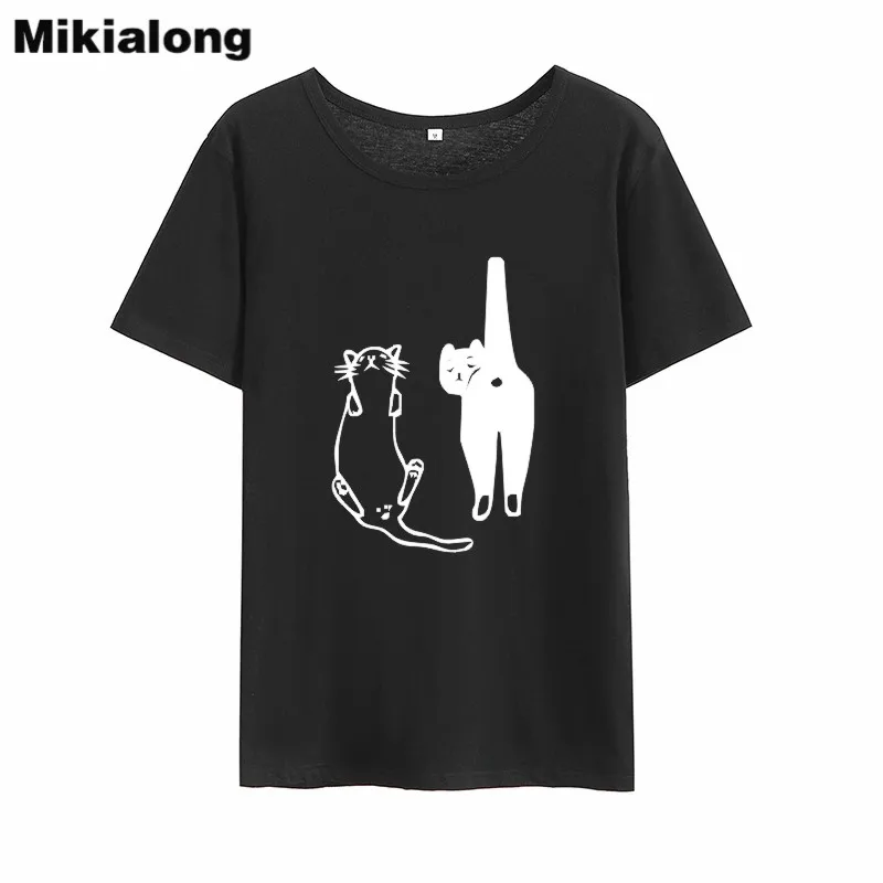 

Mikialong Cartoon Cat Graphic Tshirt Women 2018 Kawaii Ulzzang T-shirt Women Short Sleeve Cotton Tumblr Camiseta Feminina Top