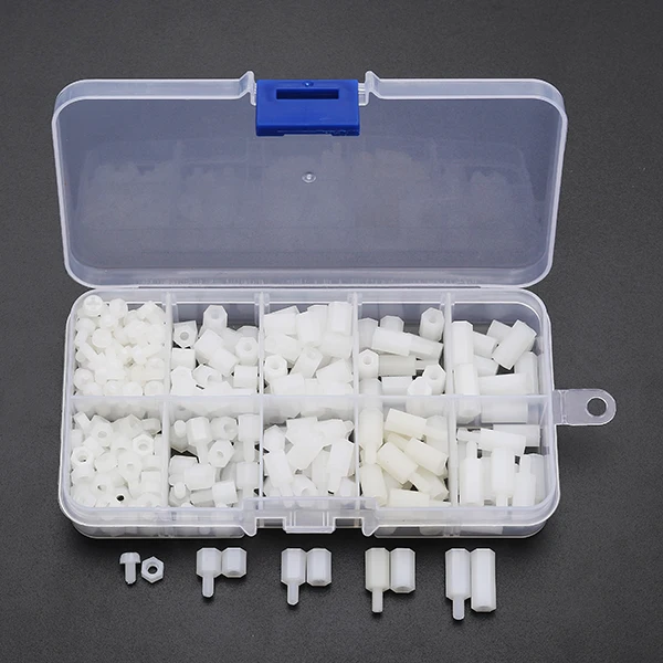 300pcs M3 Nylon Screw White Hex Screw Nut Nylon PCB Standoff Assortment