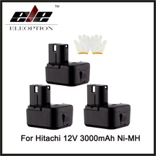 Eleoption 3PCS Cordless Drill Power Tool Replacement Battery for Hitachi EB1214L EB1212S EB1214S Battery 12V Ni-MH 3000mAh