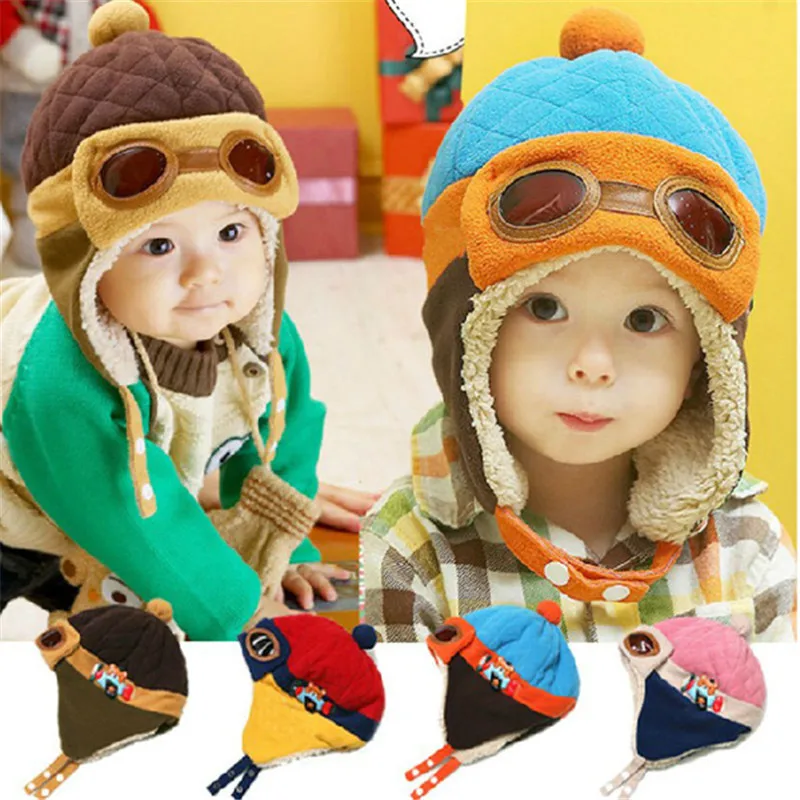 Милая зимняя детская шапка для маленьких мальчиков и девочек теплая Авиатор