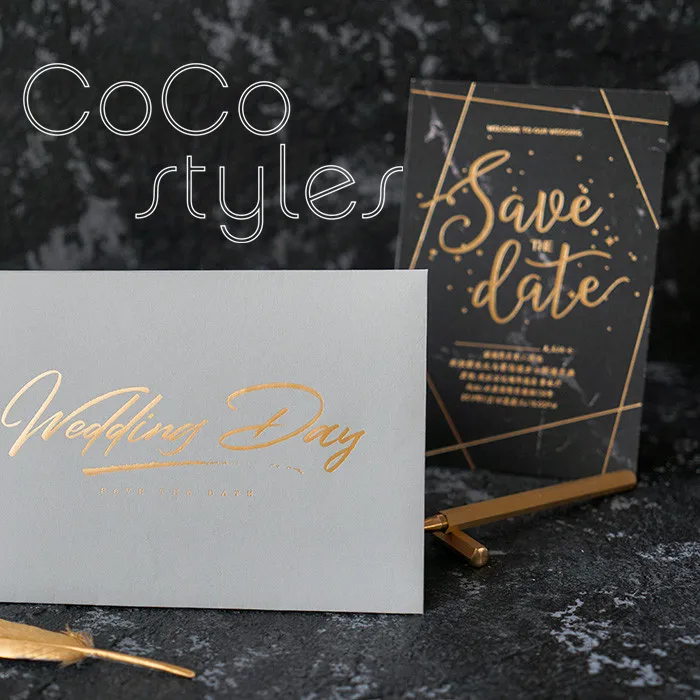 

Cocostyles custom gold foiling shiny marble invitation card with shimmer liner envelope for star wedding invitations