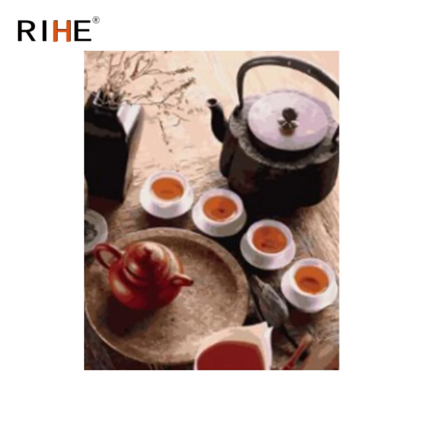 

RIHE Teapot Diy Painting By Numbers Abstract Tea Oil Painting On Canvas Cup Cuadros Decoracion Acrylic Wall Picture Home Decor