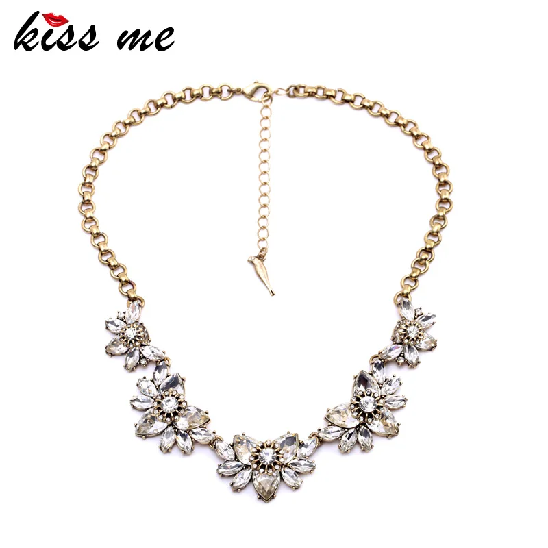 

Women Vintage Jewelry Flower Crystal Necklace Party Dress Accessories Factory Wholesale