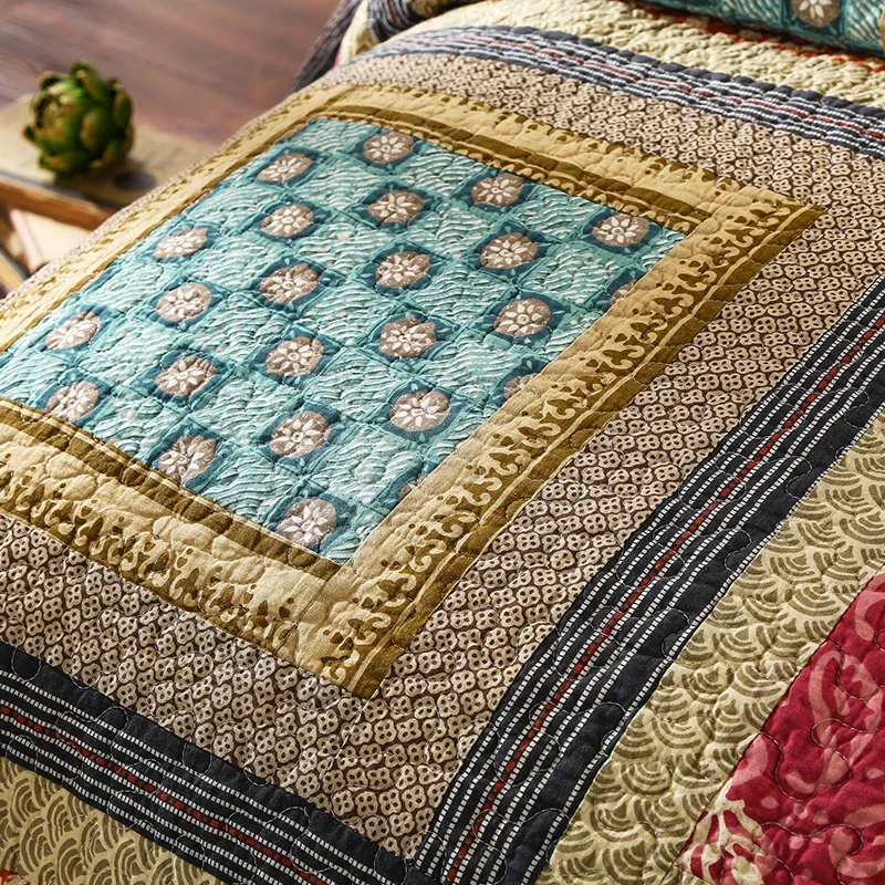 - Gold Bedspread on the Bed Quilt Set 3pcs Vintage Patchwork Cotton Coverlets Pillowcase King Queen Size CHAUSUB Blanket for Bed