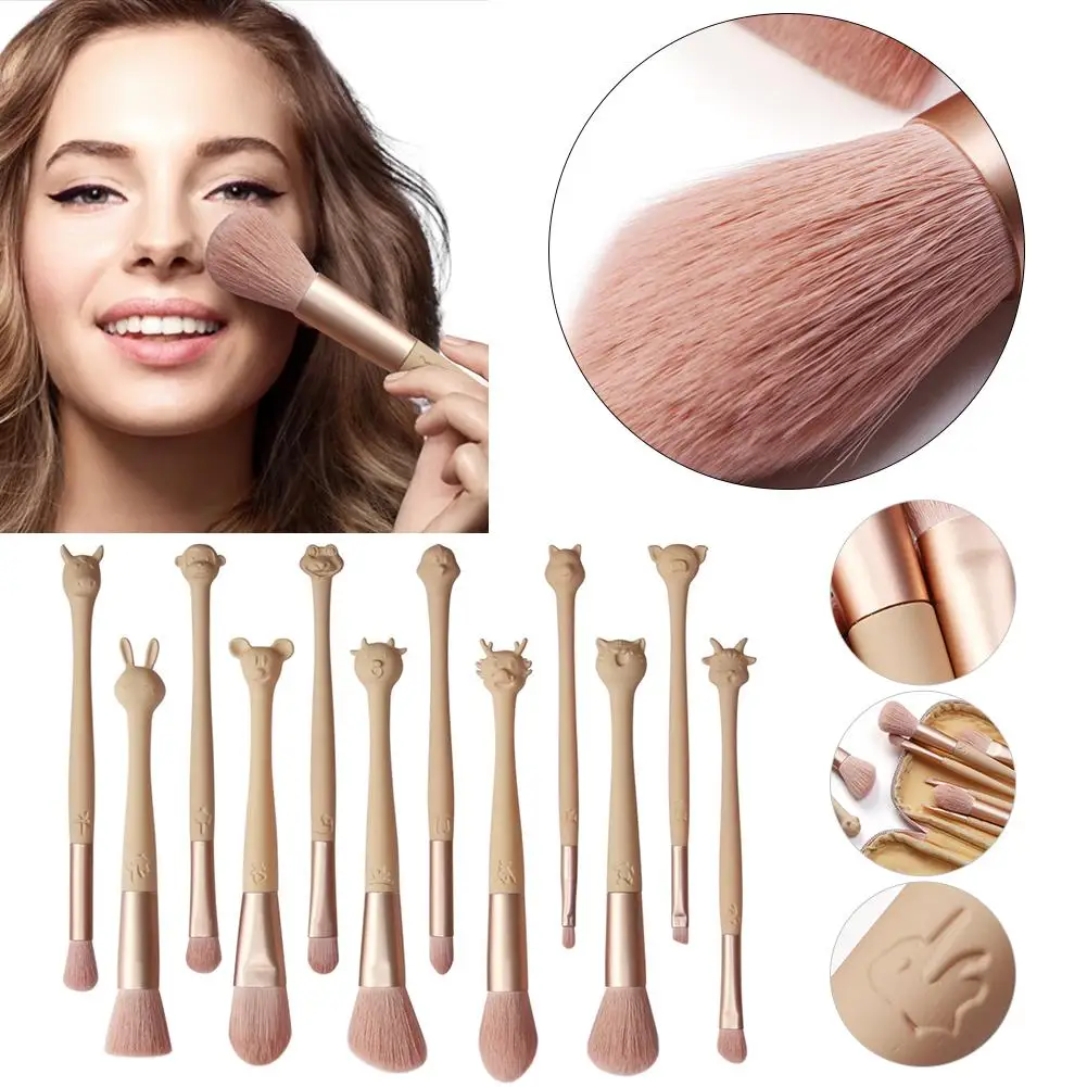

12PCS Cute Makeup Brush 3D Animal Foundation Eyeshadow Powder Brush Set Unique Zodiac Handle Beauty Makeup Tool