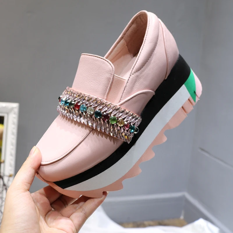 

Slip On Women Shoes Wedges Women Pumps Colorful Crystal Embellished Glitter Platform Shoes Women Height Increasing Chic Shoes