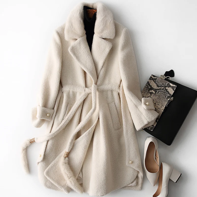 

Real Fur Coat 15% Alpaca 80% Wool Jacket Korean Autumn Winter Coat Women Clothes 2018 Mink Fur Collar Casaco Feminino ZT796