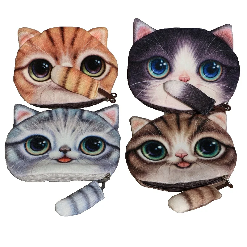 Новый милый 3d животного уход за кожей лица чехол на молнии cat Портмоне женский кошелек bolsas/Детская сумочка сумка для косметики сумка bolsa feminina - изображение