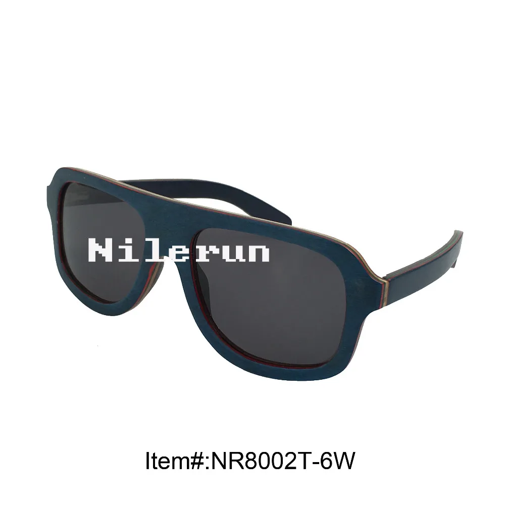 

men's large square navy blue skateboard wood sunglasses