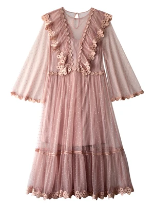 Линетт's chinoisery весна осень дизайн для женщин Винтаж Виктория Розовый Мори платья для девочек - Цвет: Розовый
