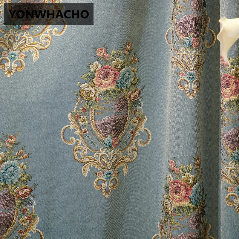 Пользовательские шторы роскошные европейские шенилл жаккард роскошные утолщение тенты синяя ткань затемнение Тюль балдахин N510