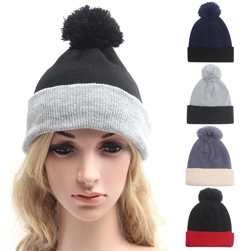 New 2016 Womens Winter Hat Warm Fleece Fur pompom hat femme Wool