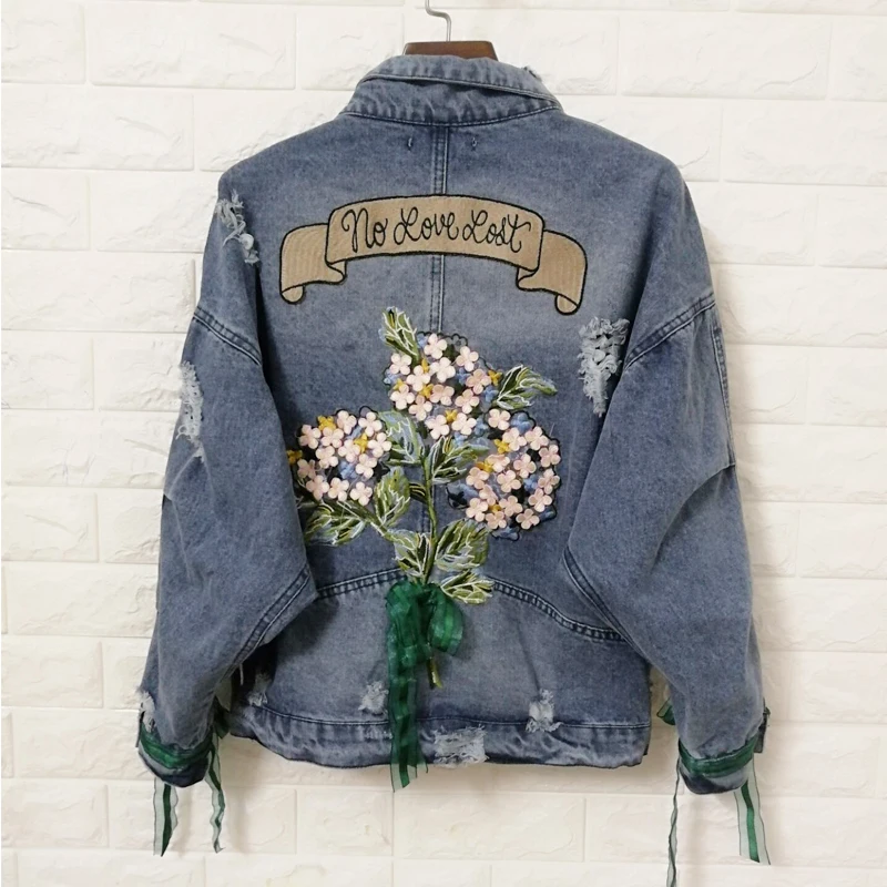

Embroidered denim jacket female 2018 new Korean vautumn Harajuku style loose long-sleeved fashion jean coat 1954