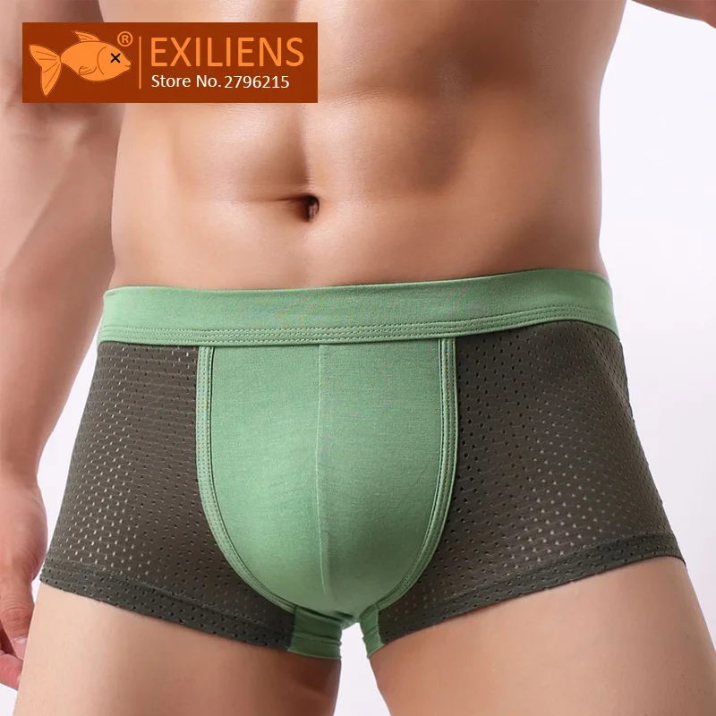 

EXILIENS Brand Underwear Men Boxer Ice Silk Breathable Mesh Thin White Yellow Red Black Blue Dark Gray Rose Size M-2XL 073102