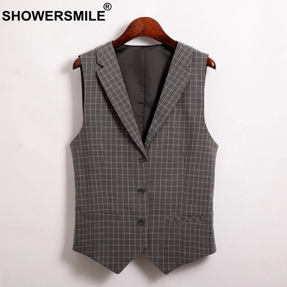 SHOWERSMILE Plaid Waistcoat Women Red Sleeveless Blazer Vest Ladies Checkered Slim Office Lady Female Spring Summer Gilet 3XL