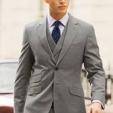 Дизайн две кнопки Серый Жених Смокинги друзей жениха Мужские свадебные костюмы для выпускного вечера Жених(куртка+ брюки+ жилет+ галстук) K: 881