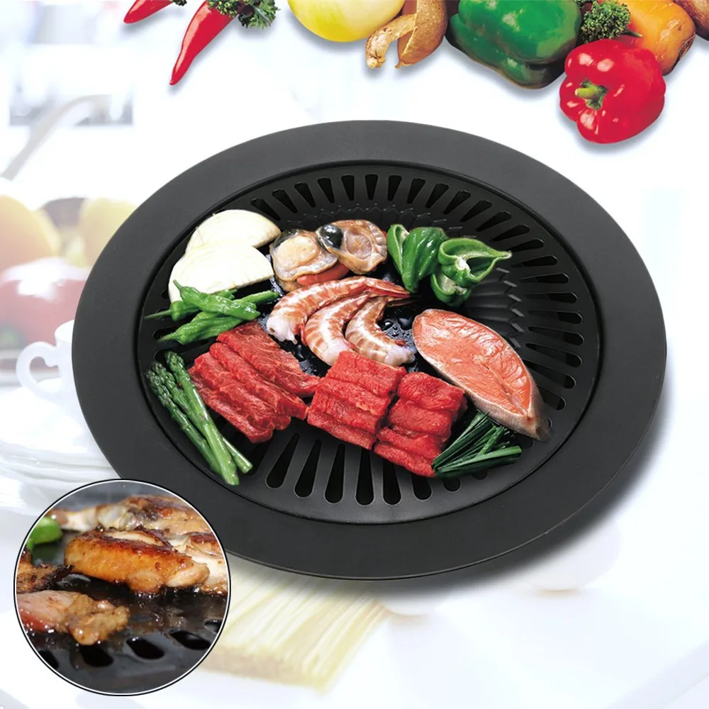 

Smokeless Barbecue Pan - Korean Style BBQ Round Griddle Tray Non-Stick Surface Corrosion High-Temperature Resistant Cooking tool