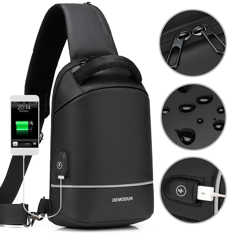 

Multifunction Crossbody Bags Men USB Charging Chest Pack Short Trip Messengers Chest Bag Water Repellent Shoulder Bag Male ML032
