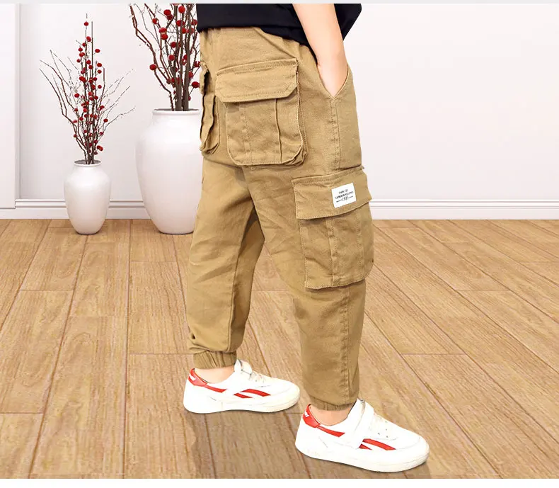 Свободные штаны для мальчиков; свободные детские штаны для мальчиков-подростков; Одежда для мальчиков 8, 10, 12 лет; спортивные брюки - Цвет: Khaki