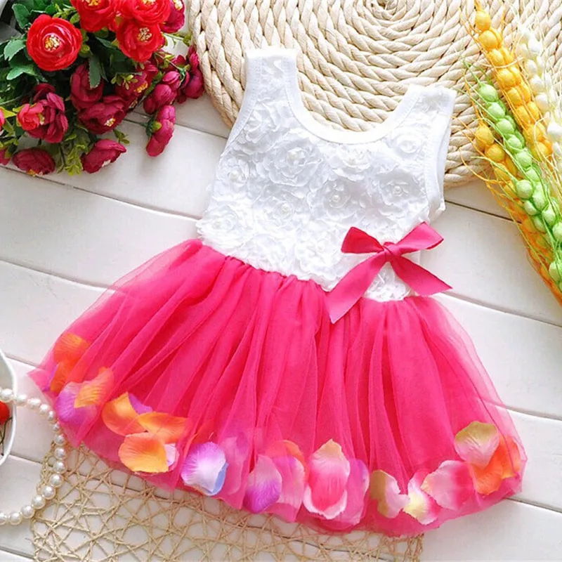

Fashion Summer Colorful Mini Tutu Dress Petal Hem Dress Floral Clothes Princess Baby Dress Summer For Baby Dresses Girl