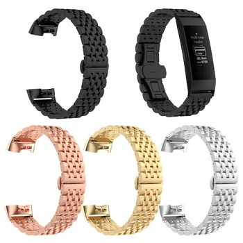 

New Fitbit Charge 4 Band Black Stainless Steel Watch Band Strap Bracelet for Fitbit Charge 3 Link Bracelet Replacement Watchband
