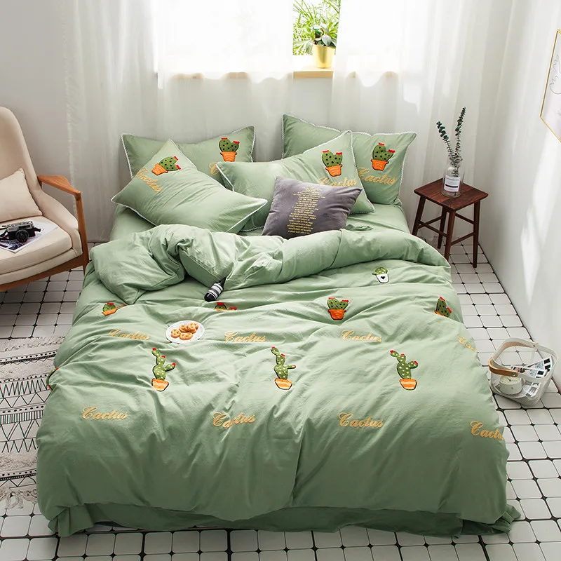 Double Bed Duvet Quilt Cover Bed Sheet Pillow Cases 150cm Bed Line Cactus-M
