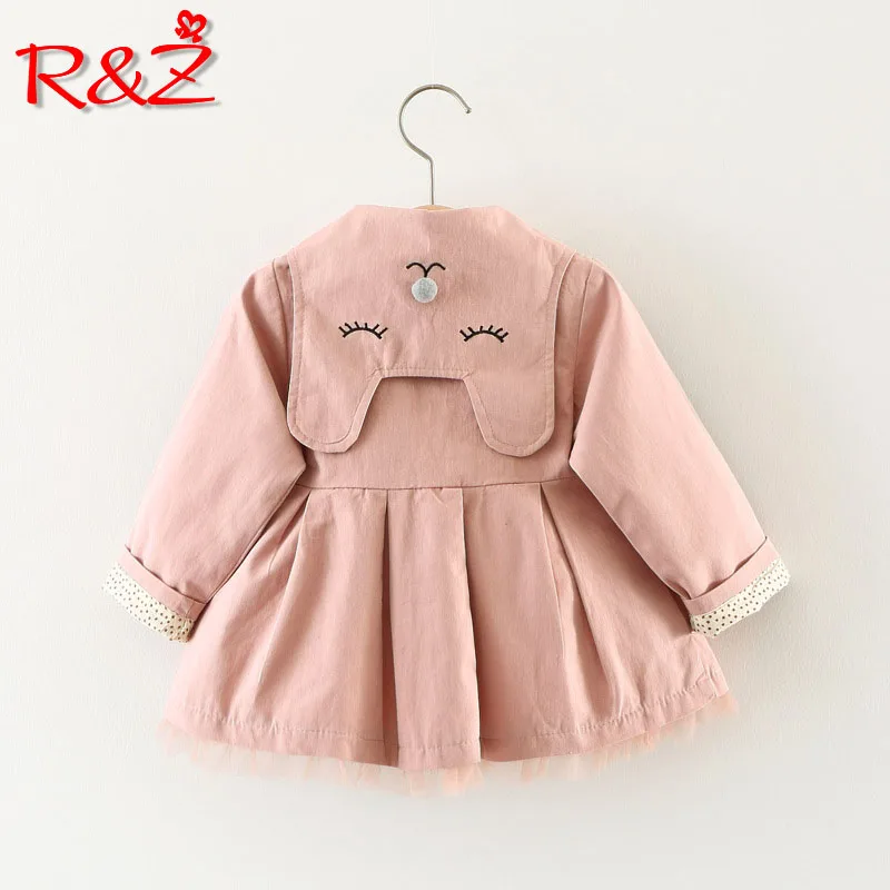 

R&Z children's jacket 2019 spring and autumn new girls jacket cartoon cat embroidered lapel jacket children's windbreaker outwea